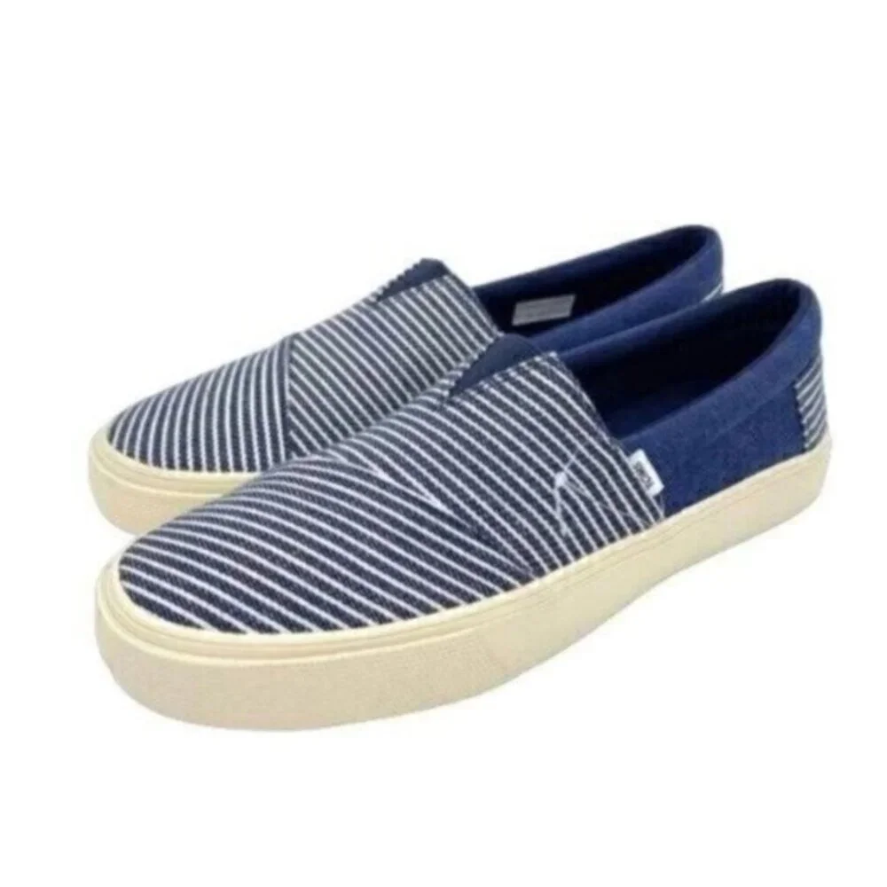 Toms Navy Striped Baja Slip On Sneaker Shoes Unisex